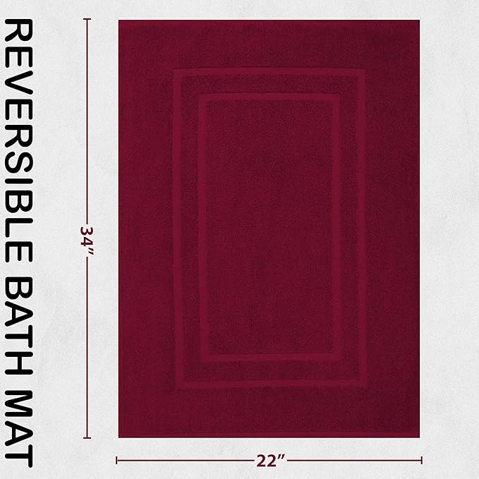 GOLD TEXTILES Premium Red Wine Bath Mat - 2 Pack 22x34 Inches - Not a Bathroom Rug - 100% Ring Spun Cotton - Highly Absorbent & Non Slip Shower Bathroom Floor Mat Towel - Machine Washable