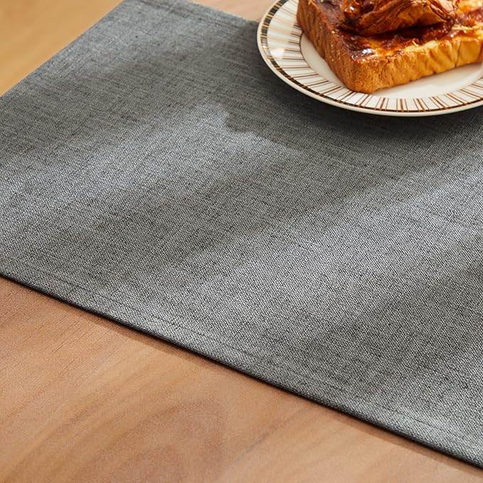 ZeeMart Rustic Cotton Linen Table Runner, 13x60 Inches Dark Grey, Farmhouse Style Dark Grey Table Runners 60 Inches Long, Washable Kitchen Dining Table Decoration for Home Party Decor