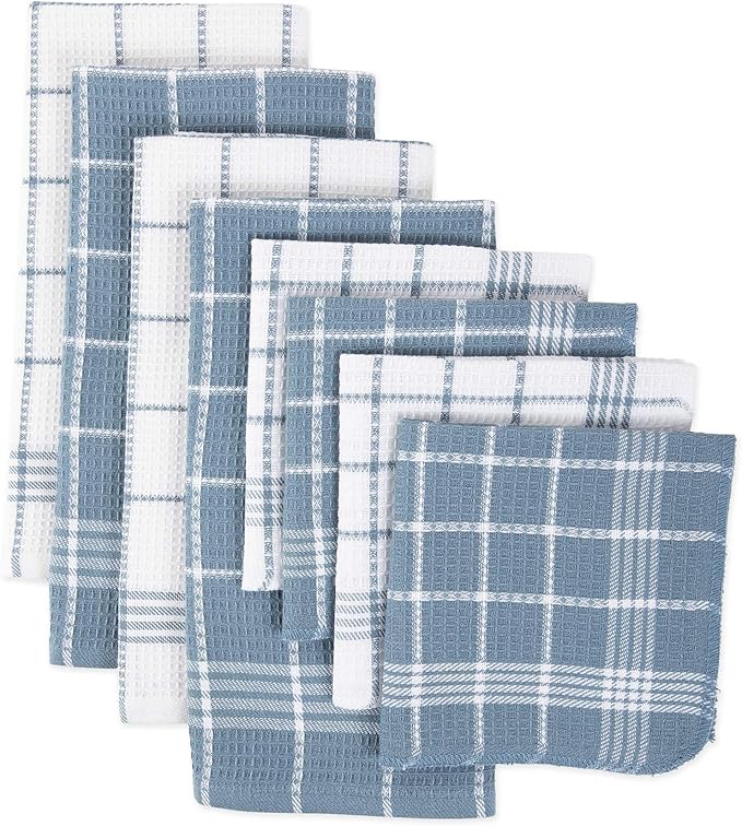 DII Waffle Weave Kitchen Collection, 100% Cotton, Kitchen Set, Blue 8 Piece