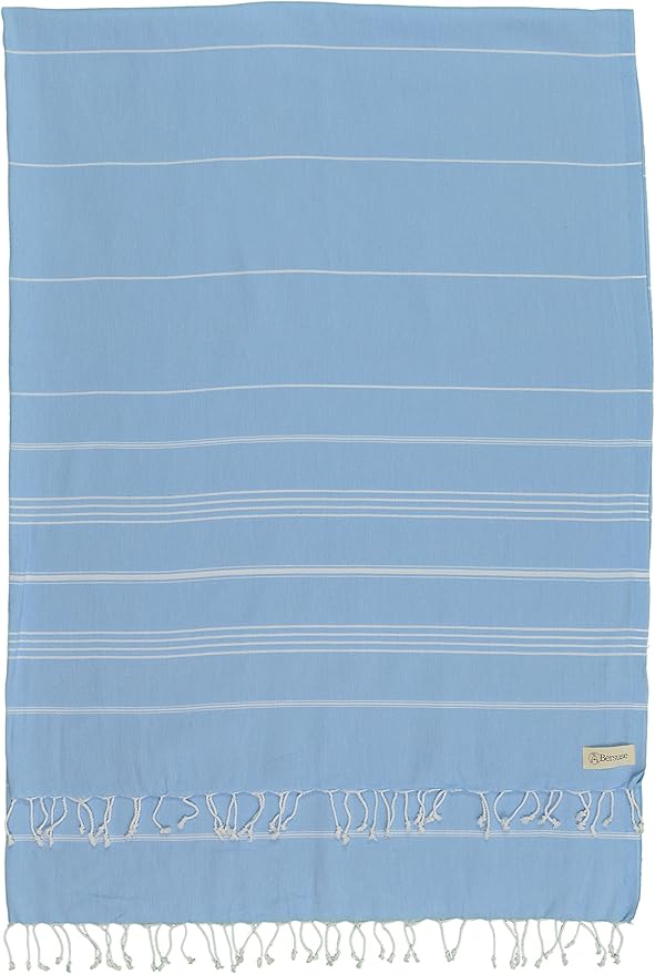 Bersuse Towels Anatolia XL Beach Blanket Throw Blanket Turkish Towel 100% Cotton Extra-Large Quick-Dry Lightweight Premium Peshtemal Towel - 61x82 Inches, Blue (Set of 6)