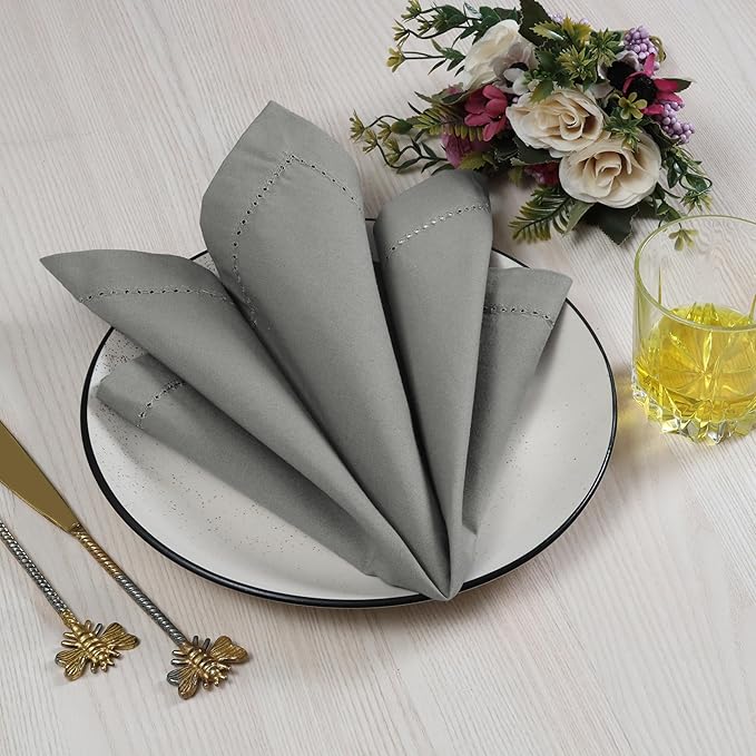 Cotton Cloth Napkins Set of 12, 18x18 Cloth Dinner Napkin Washable, Soft, Reusable Napkins for Wedding, Parties, Christmas, Thanksgiving, Everyday Use (Silver) - ALPHA Living HOME