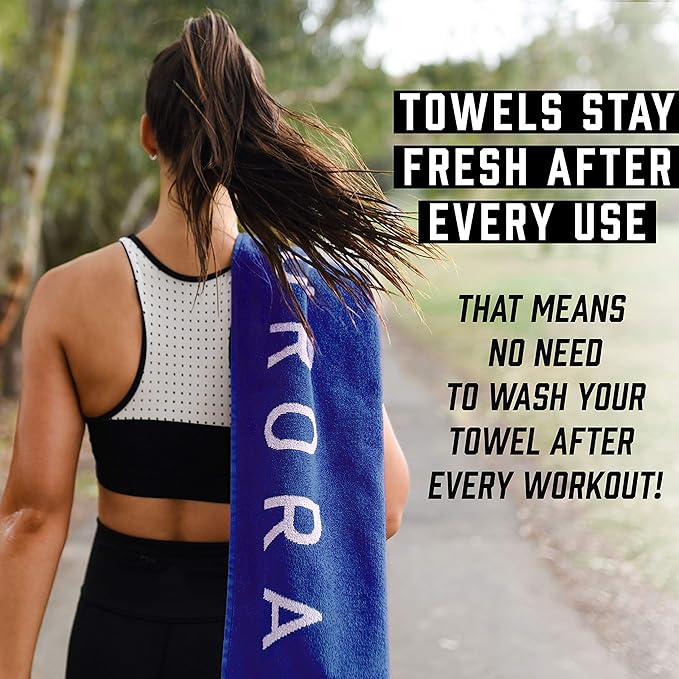 Blue Organic Cotton Gym Towel for Men and Women - Silver Infused Sweat Towels for Gym, 500 GSM, 31.5"x15.75" - Soft Absorbent Workout Towels for Yoga and Sports, Exercise Towel