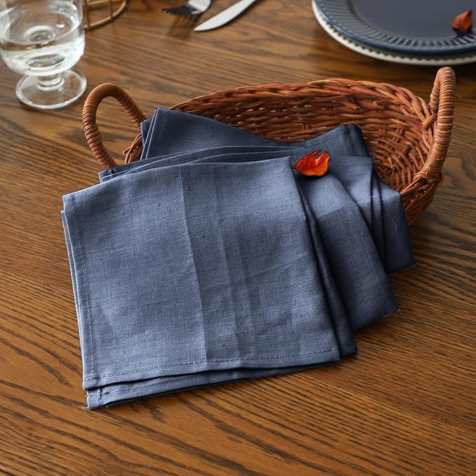 Simple&Opulence Linen Napkins Set of 6 – 100% Pure Linen Napkins for Spring, Easter, Mothers Day,Wedding, Party, Everyday Use Machine Washable and Reusable 14" x 14" Classic Blue