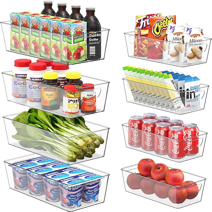 Simple Houseware Pantry Bins Storage Organizer, 8 Packs (4 Medium & 4 Large)