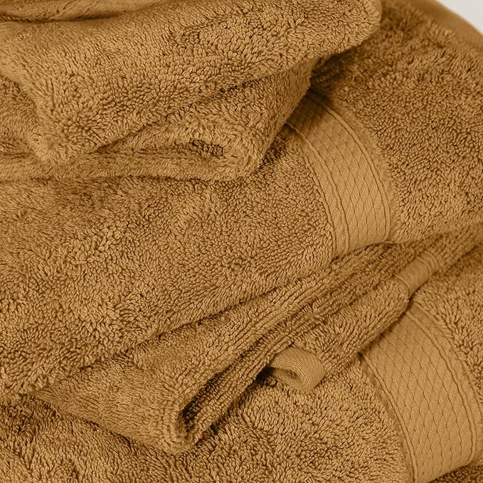 Superior Egyptian Cotton Pile 6-Piece Towel Set, Includes 2 Bath, 2 Hand, 2 Face Towel/Washcloth, Heavyweight, Ultra Soft Luxury Towels, Thick Plush Essentials, Guest Bath, Spa, Hotel Bathroom, Gold