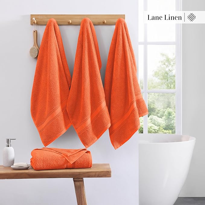 Lane Linen 100% Cotton 4 Pack Bath Towels (30"x60") - Zero Twist, Mercerized Cotton Towels Set for Bathroom - Quick Dry, Soft & Absorbent Large Bath Towel Set - Salon, Spa & Hotel Quality - Tiger Lily