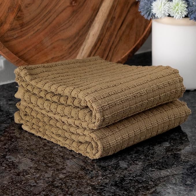 Ritz Royale Collection 100% Combed Terry Cotton, Highly Absorbent, Oversized, Kitchen Towel Set, 28" x 18", 2-Pack, Solid Mocha Brown