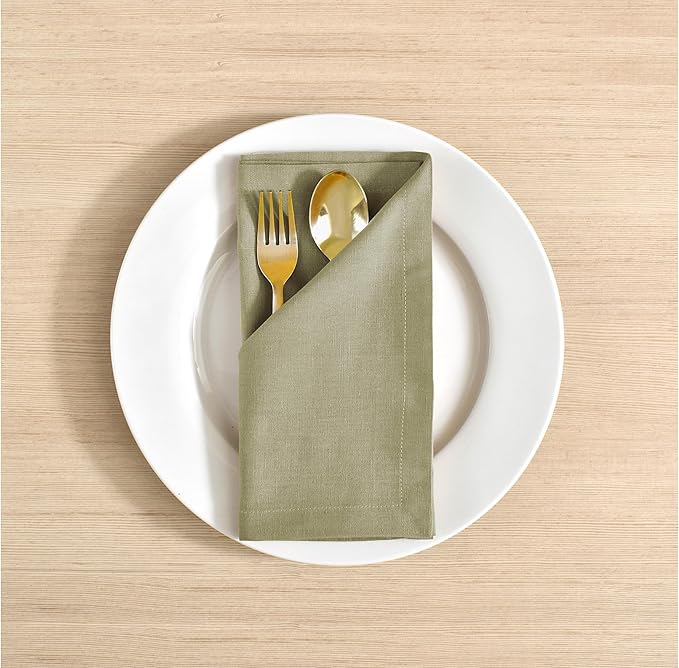 FINGERCRAFT Dinner Cloth Napkins, Cotton Linen Blend Mitered Corner Napkins Cloth 12 Pack Natural Premium Quality for Every Day Use, Parties, Easter, Thanksgiving, Weddings, 18x18 inch Sage Green