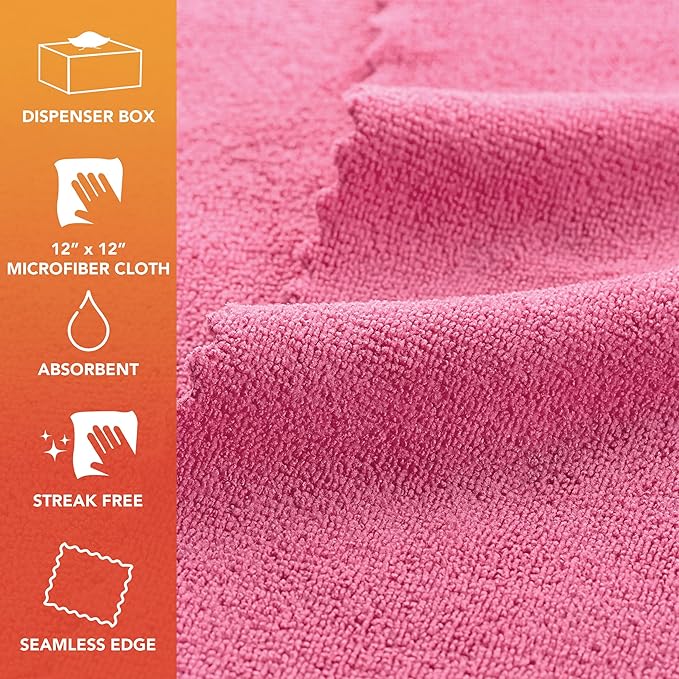Arkwright Smart Rags Microfiber Cleaning Cloths Bulk, Case of 400, Lint Free 180 GSM Reusable Towels for Auto, Office and Household Cleaning, 12 x 12 in, Pink
