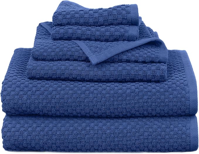 COTTON CRAFT Waffle 6 Piece Towel Set - 100% Cotton - 2 Oversized Luxury Euro Spa Waffle Weave Large Bath Towels, 2 Hand Towels, 2 Washcloths - Absorbent Quick Dry Hotel Bathroom Shower Pool - Blue