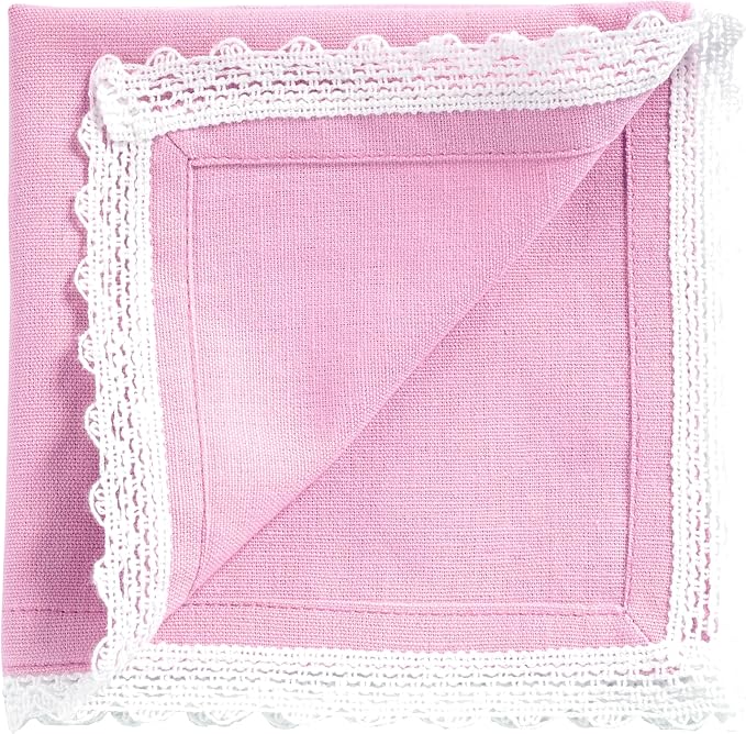 Fingercraft Dinner Cloth Napkin Cotton Linen Blend 12 Pack 12In Mitered Corners with Elegant Lace for Everyday Use Napkins Cloth are Pre Shrunk and Good Absorbency Pastel Rose Easter Color