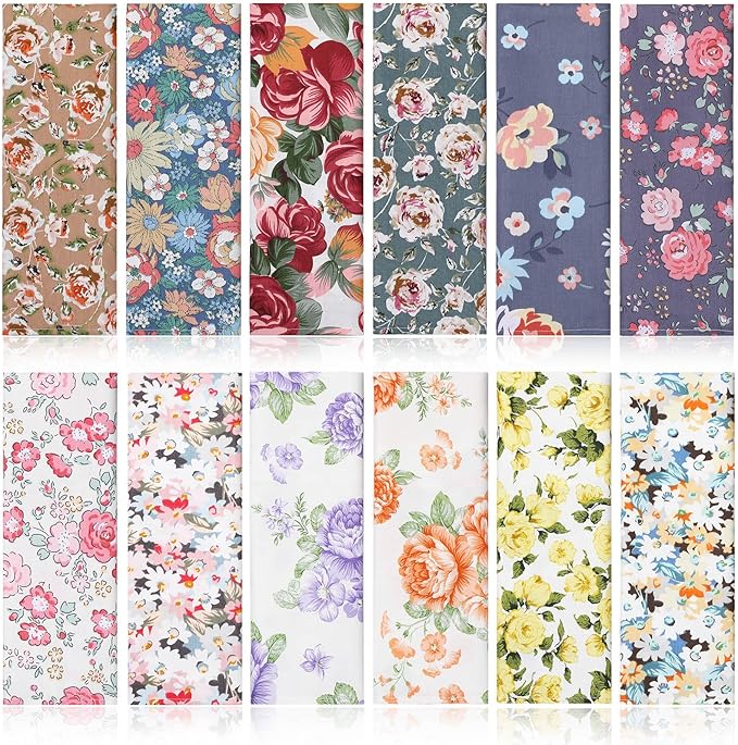 Tudomro 24 Pcs Cotton Cloth Napkins 15 x 15 Inch Floral Dinner Napkins Washable Home Decor for Spring Summer Family Dining Cocktail Parties Wedding Party Dish Plates,12 Styles