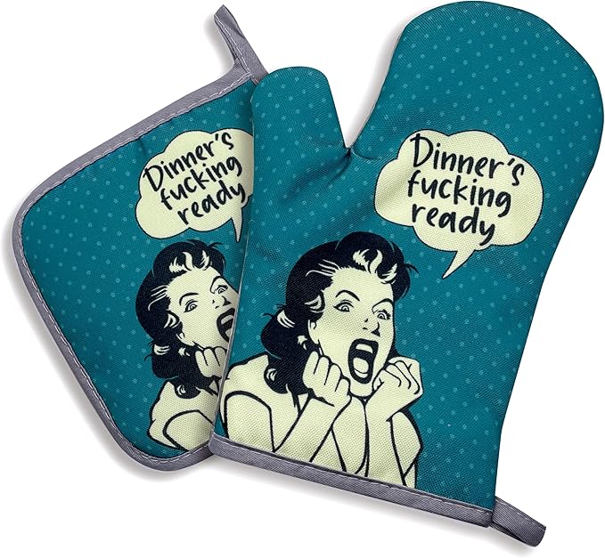 zcyhtqp, Dinner's Fxxking Ready, Funny Silicone Non-Slip Oven Mitts and Pot Holders Sets of 2, Kitchen Gift for Women, Baker Gifts for Mom, Housewife Cooking Gifts, Housewarming Presents