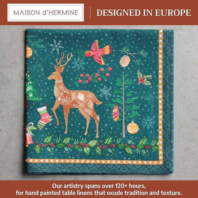 Maison d' Hermine Cloth Napkins Set of 4 100% Cotton for Thanksgiving Christmas Decorations Everyday Reusable Square Fall Napkins Cloth Washable Dinner Party (Hygge Christmas, 20"x20")
