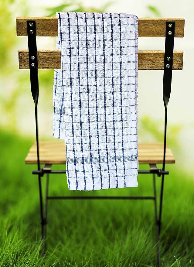 AMOUR INFINI Kitchen Towels Set of 4 - Highly Absorbent, Super Soft Terry Cotton 20x28 Inch Dish Towels with Hanging Loop - Hand & Tea Towels for Cleaning & Drying Dishes (Blue)