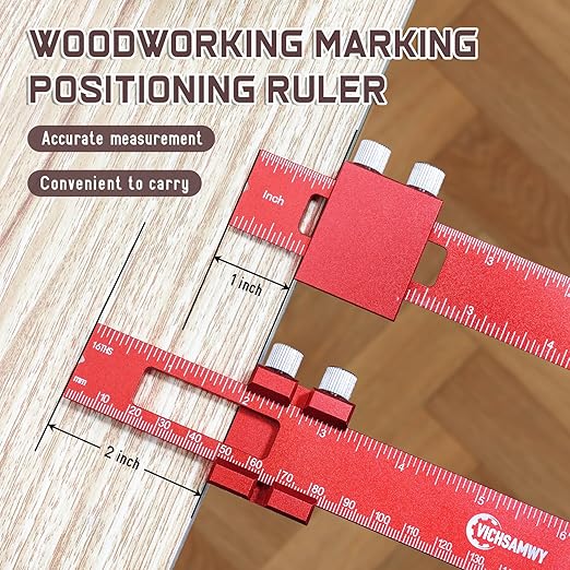 Precision Metal Slide Stop Scribing Ruler - 12, 8 & 6 Inch, Adjustable Measuring & Marking for Woodworking