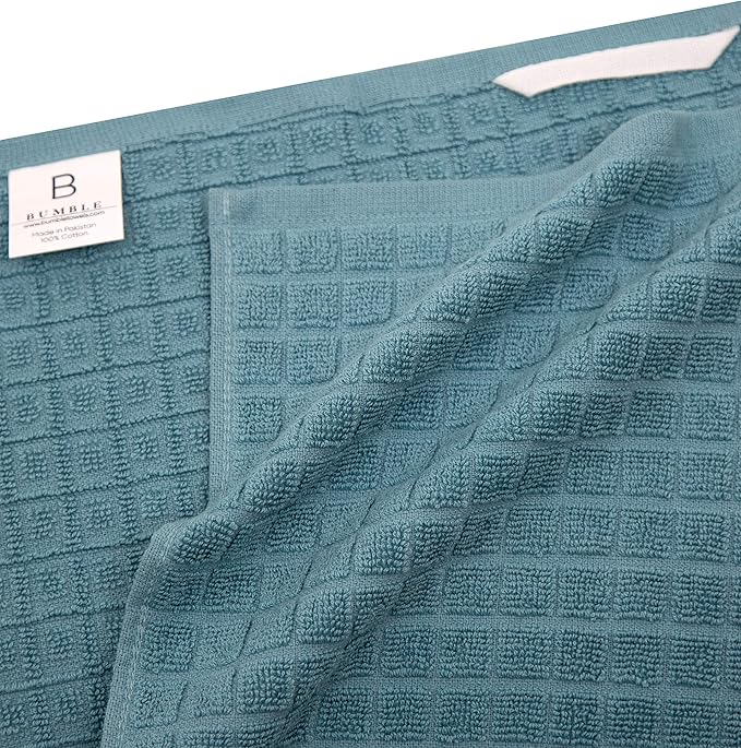 Premium Kitchen Towels (20”x 28”, 6 Pack) | Large Cotton Dish Towels | Flat & Terry Highly Absorbent Kitchen Linen Set with Hanging Loop | Teal Check