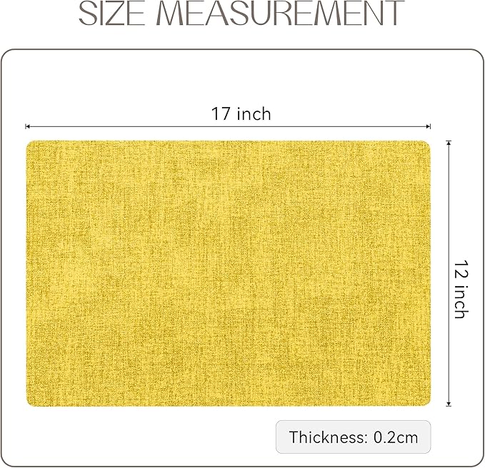 Romanstile Vinyl Placemats Set of 12-12 X 17 Inch - Faux Leather 100% Waterproof Oil-Proof Wipeable Place Mats, Heat Resistant Reversible PU Table Mats for Kitchen Dining Party Outdoor, Yellow