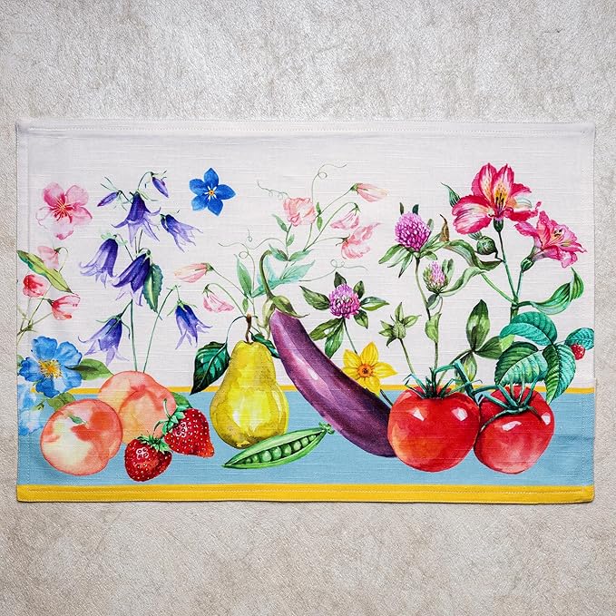 Maison d' Hermine Placemats Set of 4 100% Cotton Washable Cloth Place Mats Reusable Table Mats for Kitchen Dining Party Wedding Gifts for Mothers Day Spring/Summer (Giverny, 13" x 19")