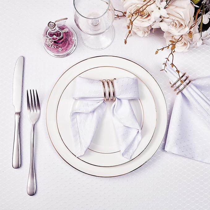 Cloth Napkins Set of 8 – Square 17x17 Inch Jacquard Fabric Polyester Washable Reusable Cloth Napkins for Kitchen Dinner Dining Restaurants Wedding Party Banquet Table (White)