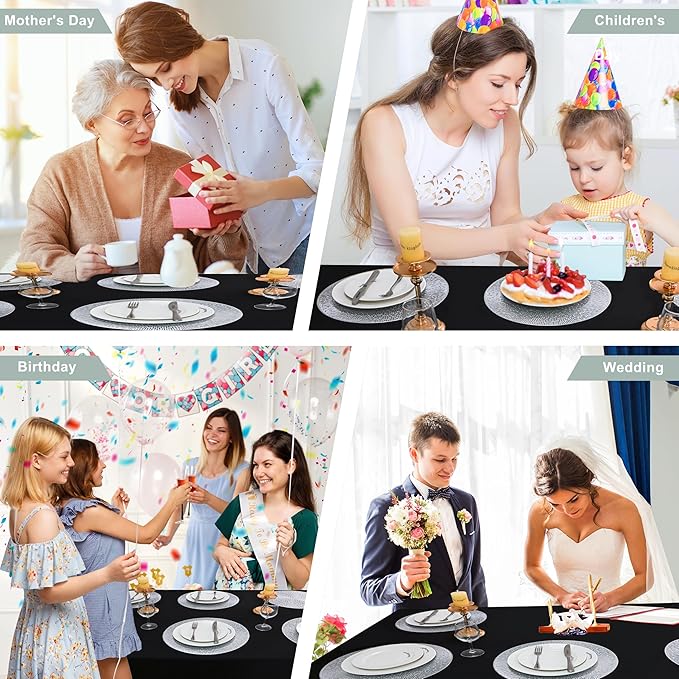 Snowkingdom Silver Placemats Set of 18, 15 Inch Round Metallic Hollow Vinyl Place Mats, Washable Wipeable Non Slip Kitchen Dining Table Mats for Christmas Thanksgiving Holiday Wedding Party Decoration