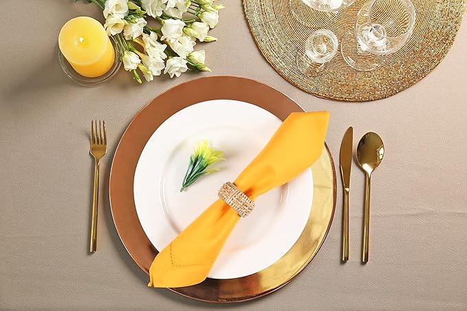 Cloth Dinner Napkin Set of 4 20x20 Inches - Mustard, Hemstitched Spring Premium Polyester Cloth Dinning Napkins Ideal for Kitchen, Wedding, Easter | Washable Durable BBQ Parties Napkin for Daily Use