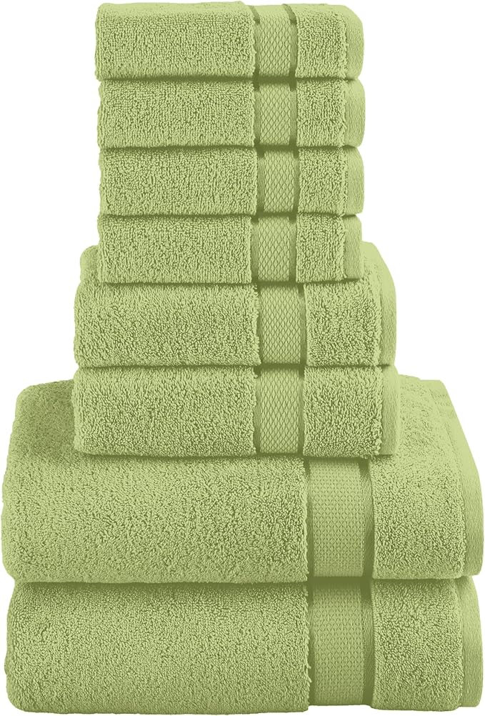 Elegant Comfort Premium Cotton 8-Piece Towel Set, Includes 4 Washcloths, 2 Hand Towels and 2 Bath Towels, 100% Turkish Cotton - Highly Absorbent and Super Soft Towels for Bathroom, Sage