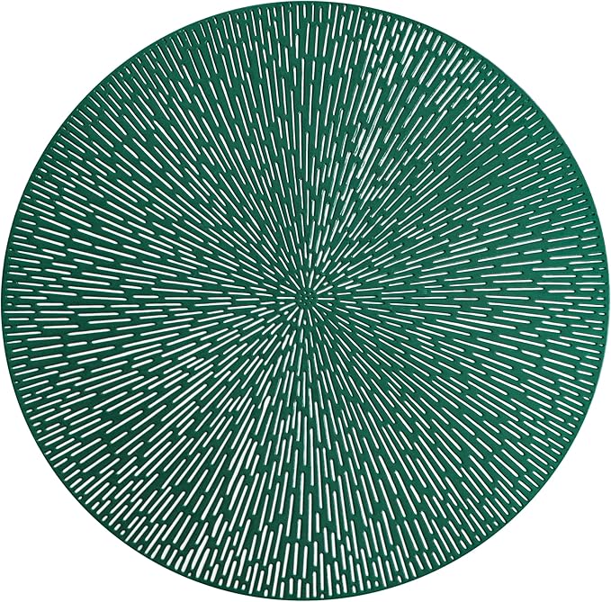 Snowkingdom Green St. Patrick's Day Placemats Set of 8, Vinyl 15 Inch Round Emerald Green Place Mats, Easter Washable Wipeable Non Slip Kitchen Dining Hollow Table Mats for Wedding Party Decor