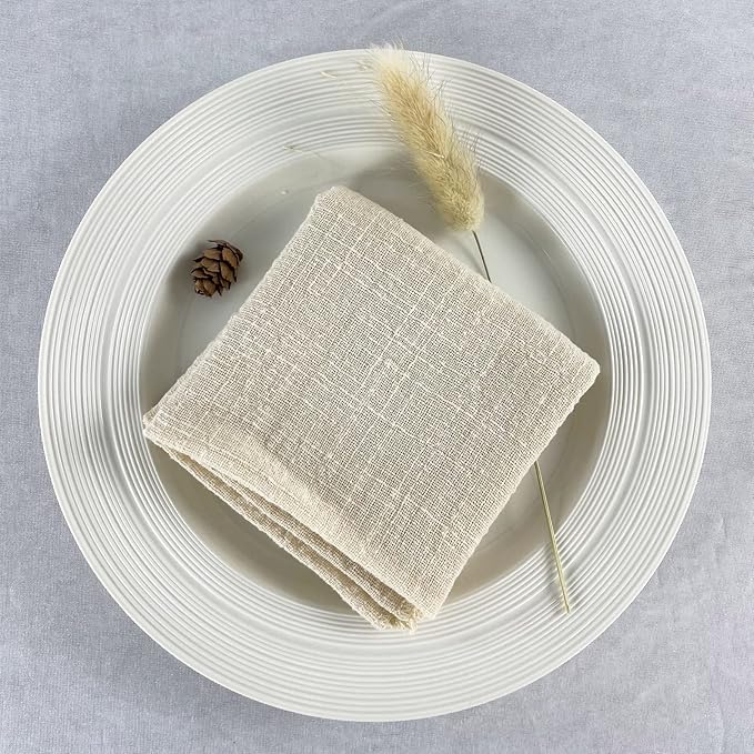 EHLDekol Gauze Cloth Napkins 6 Pack 16x16 Inches 100% Natural Soft Cotton Weddings Decorative Parties Family Everyday Use Bulk Linen Dinner Napkins (Light Begie, 6 Pack)