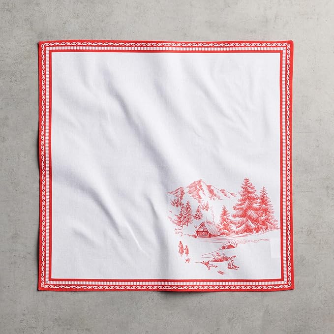 Maison d' Hermine Cloth Napkins Set of 4 100% Cotton for Thanksgiving Christmas Decorations Everyday Reusable Square Fall Napkins Cloth Washable Dinner Party (Winter Jouy, 20"x20")