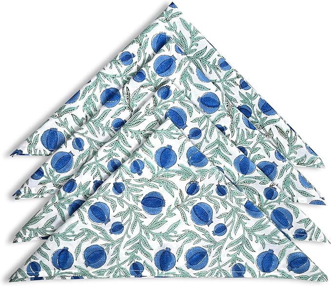 Ridhi Queen Blue Hand Block Print 100% Cotton Napkins 18" x 18" (Set of 4) Reuseable Kitchen Napkins Cloth Decor Dinner Party Wedding Cocktail Gift for Spring, Easter, Valentine
