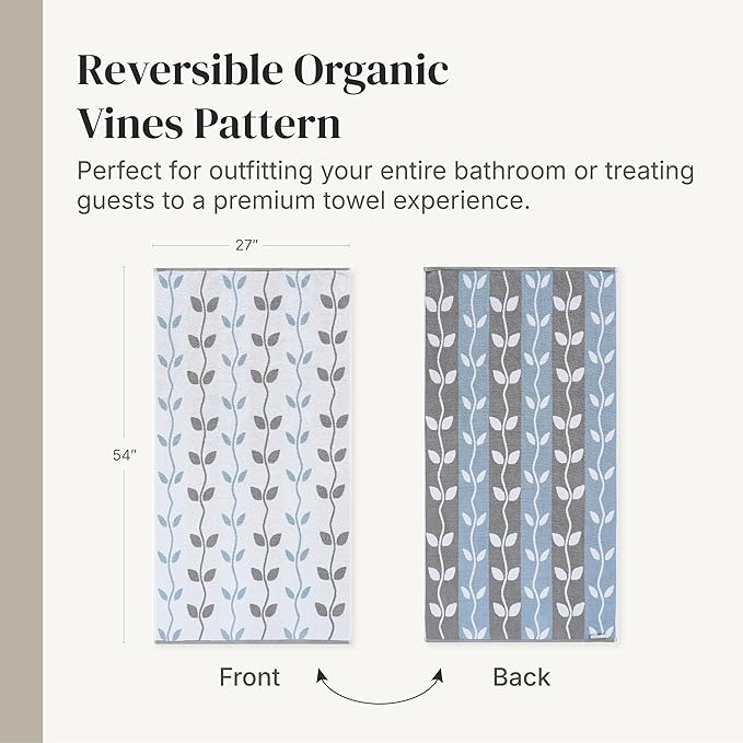 Modern Threads Natural Vine 6-Piece 100% Cotton Towel Set – Yarn Dyed Jacquard – Includes 2 Bath Towels, 2 Hand Towels, 2 Washcloths – Absorbent, Quick Dry, Soft & Durable – Blue