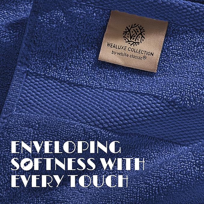 White Classic Navy Blue Bath Towels 27x54 Inch, Cotton Towel Set for Bathroom, Hotel, Gym, Spa, Soft Extra Absorbent Quick Dry 4 Pack