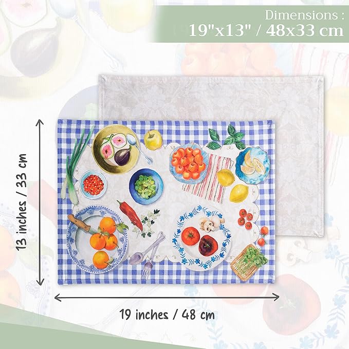 Maison d' Hermine Placemats Set of 4 100% Cotton Washable Cloth Place Mats Reusable Table Mats for Kitchen Dining Party Wedding Gifts for Mothers Day Spring/Summer (Gourmand, 13" x 19")