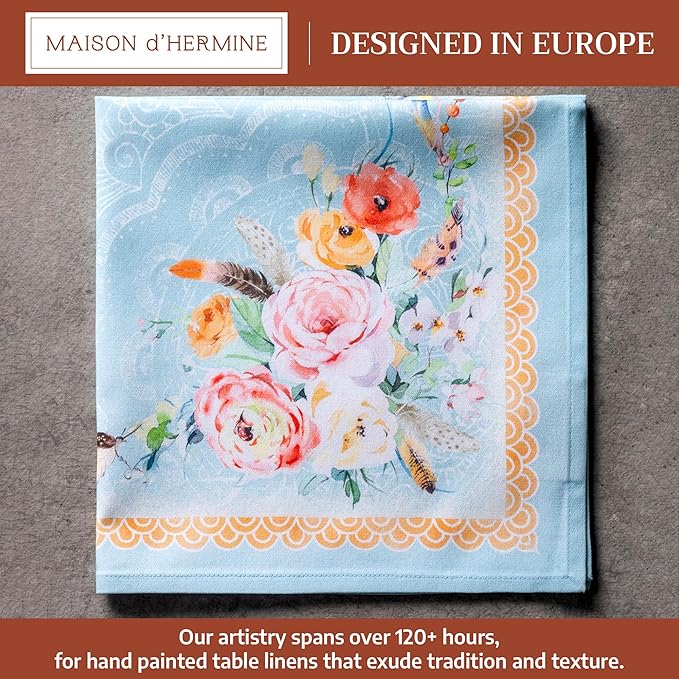 Maison d' Hermine Cloth Napkins Set of 4 100% Cotton Everyday Reusable Square Napkins Cloth Washable Dinner Party Wedding Restaurant Gifts for Mothers Day Spring/Summer (Ibiza - Blue, 20" x 20")