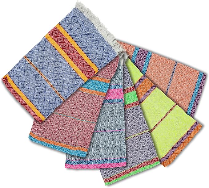 Jacq & Jürgen – Set of 6 Multicolor Cotton Cloth Napkins – 22"x18" – Dinner Table Linens or Tortilla Warmer Cloths - 100% Cotton - Premium Materials (Chevron Multicolor)