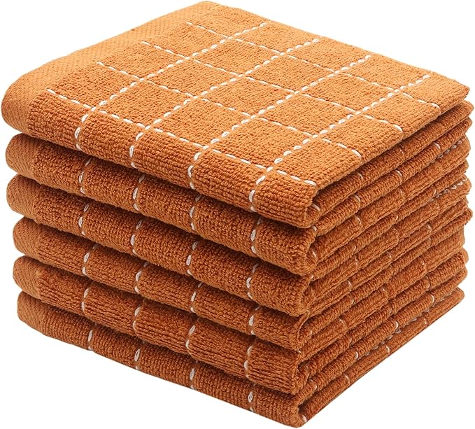 Natural Cotton Dish Cloths Waffle Weave Kitchen Towels,Ultra Absorbent Quick Drying Dish Towels, Soft Comfort Cleaning Cloth Washcloths, Set of 6 (Dark Orange, 12 x 12 Inches)