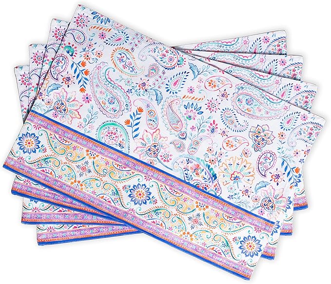 Maison d' Hermine Placemats Set of 4 100% Cotton Washable Cloth Place Mats Reusable Table Mats for Kitchen Dining Party Wedding Gifts for Mothers Day Spring/Summer (Indian Floral, 13" x 19")
