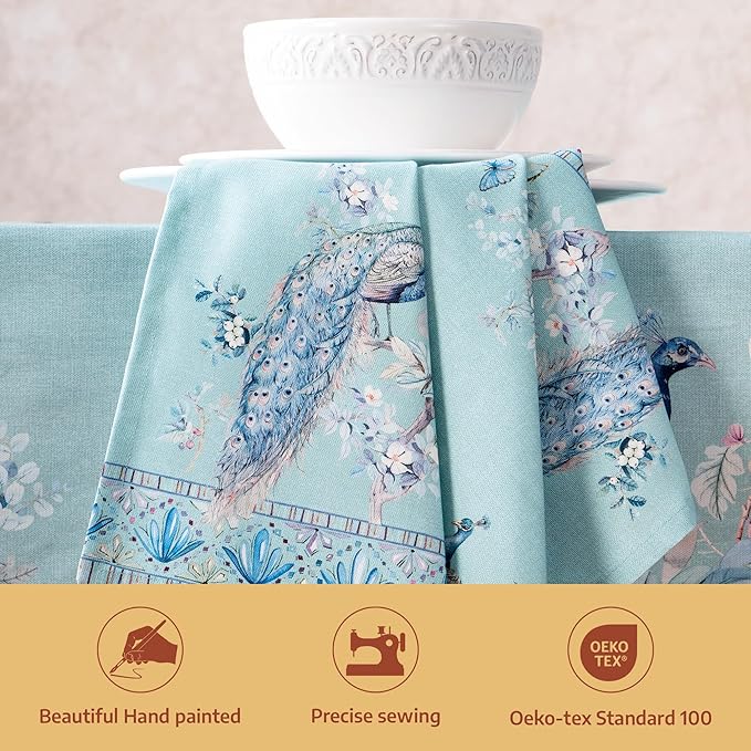 Maison d' Hermine Napkin 100% Combed Cotton Premium Set of 4 Decorative Washable Table Cloth Napkins for Dining, Home, Wedding, Banquet, Peacock Utopia - Pastel Turquoise (20”x20”)