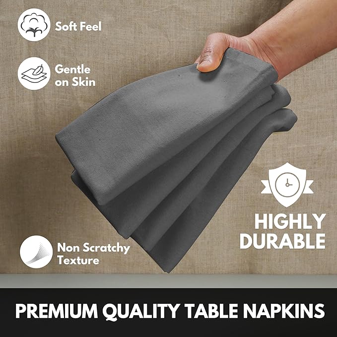Napkins 100% Cotton Decorative Napkin Washable Cloth Napkins Set of 4 for Home, Wedding, Restaurant, Buffet Party & Camping - Grey (17"x17")