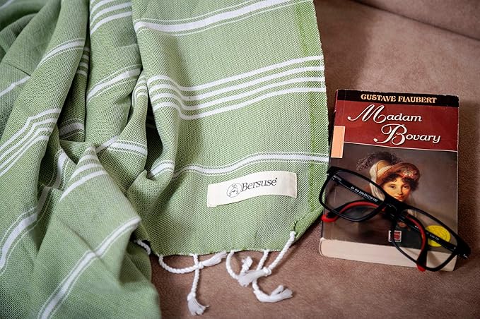 Bersuse Towels Anatolia XL Beach Blanket Throw Blanket Turkish Towel 100% Cotton Extra-Large Quick-Dry Lightweight Premium Peshtemal Towel - 61x82 Inches, Olive Green (Set of 6)