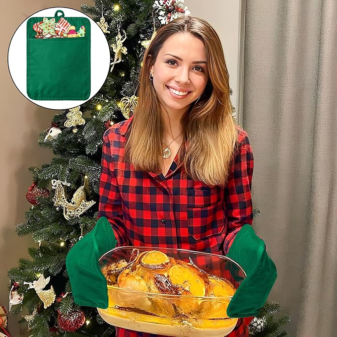 R HORSE 6Pcs Pot Holder for Kitchen Christmas Green Potholders with Pockets Cotton Heat Resistant Potholder Terry Coaster Oven Mitts Hot Pads for Baking Cooking Christmas Pot Holder Gift 7''x9''
