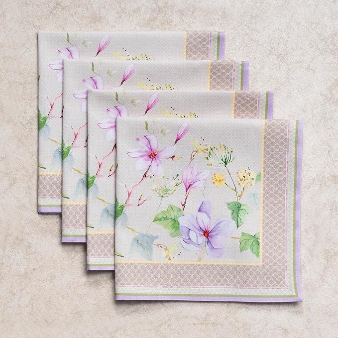 Maison d' Hermine Cloth Napkins Set of 4 100% Cotton Everyday Reusable Square Napkins Cloth Washable Dinner Wedding Restaurant Gifts for Mothers Day Spring/Summer (Magnolia Mornings, 20" x 20")
