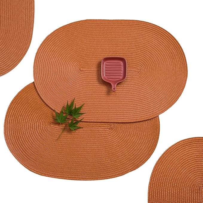 AHHFSMEI Placemats Set of 4 for Dining Table Washable Woven Non-Slip 18x12 inches Placemat Heat-Resistant Durable Table Mats for Dining Table Easy to Clean (Burnt Orange 4)
