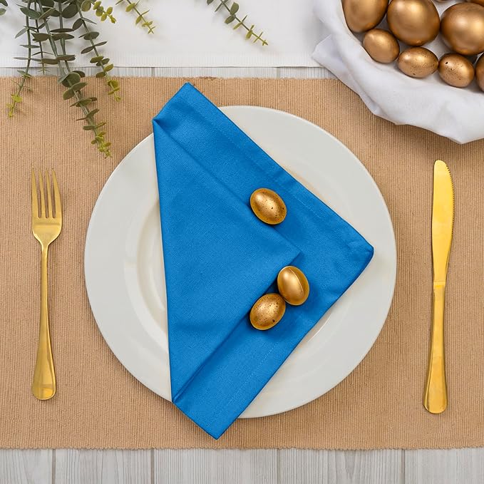 Blue Needles Solid Cloth Napkins Set of 12 Royal Blue 100% Cotton Dinner Napkins 18x18 inches - Soft, Reusable, Absorbent & Washable Linen, Ideal for Spring Summer Easter Events Parties & Everyday Use
