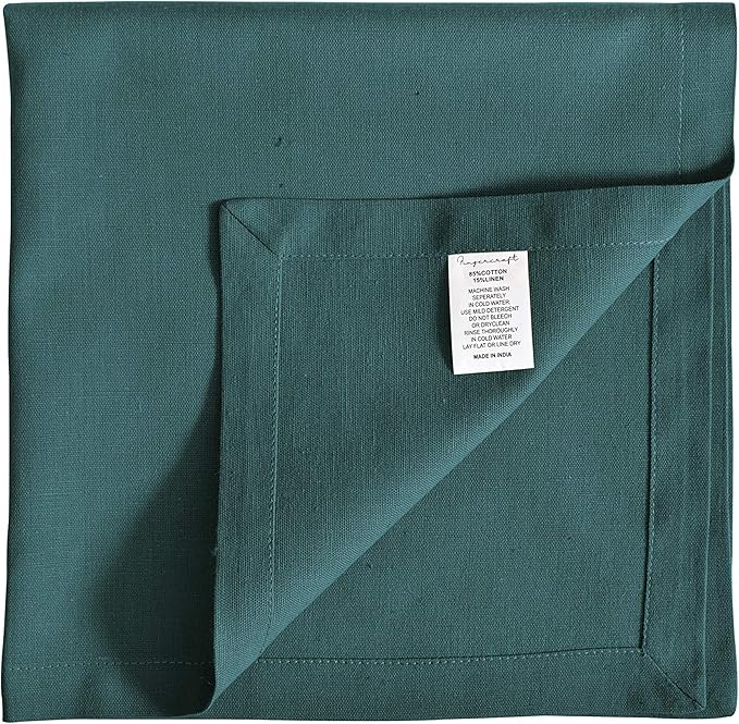 FINGERCRAFT Dinner Cloth Napkin Cotton Linen Blend 12 Pack Natural Premium Quality Mitred Corner for Every Day Use Pre Shrunk and Good Absorbency 18x18 in Easter Color Teal