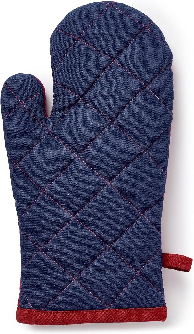 Encasa XO Heat Resistant Cotton Oven Gloves Mitts (2 Pc Set) - Quilted & Safe 12x6.6 in - for Kitchen, Cooking & Baking, Grilling, Handling Hot Pots & Pans - Red