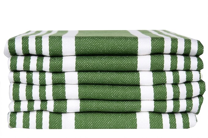 Urban Villa Kitchen Towels 100% Cotton Dish Towels for Kitchen (Set of 6)20”x30” Dish Cloths Highly Absorbent Kitchen Linen Set with Hanging Loop Perfect for Drying Dishes Cleaning Towels-Green White