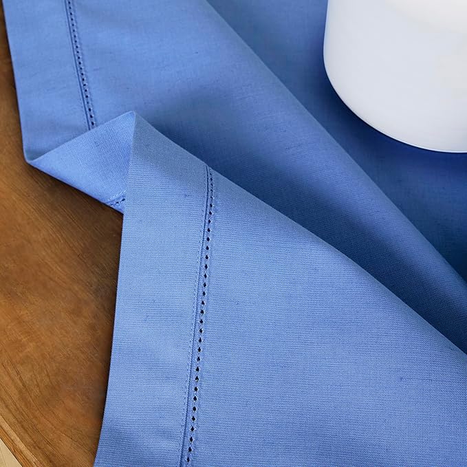 Solino Home Dusty Blue Napkins Set of 4 - Cotton Linen Hemstitch Dinner Napkins Cloth 20 x 20 Inch for Spring, Summer, Mothers Day - Handcrafted and Machine Washable
