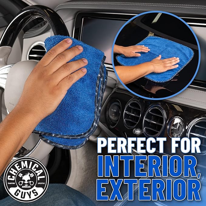 Chemical Guys Professional Grade Premium Microfiber Towels for Cars, Blue, 16" x 16", Ultra-Soft and Scratch-Free Car Detailing Cloths for Trucks, Motorcycles, and More - 24 Pack